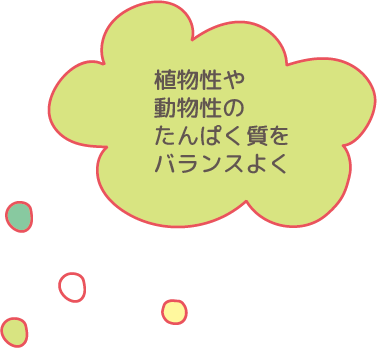 植物性や動物性のたんぱく質をバランスよく